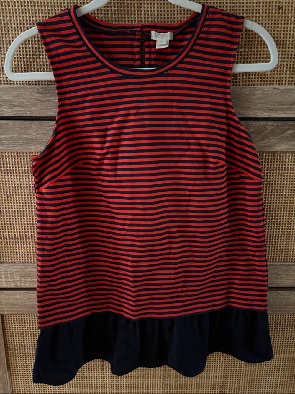 J. Crew Factory Red & Navy Striped Sleeveless Ruffle-Hem Top